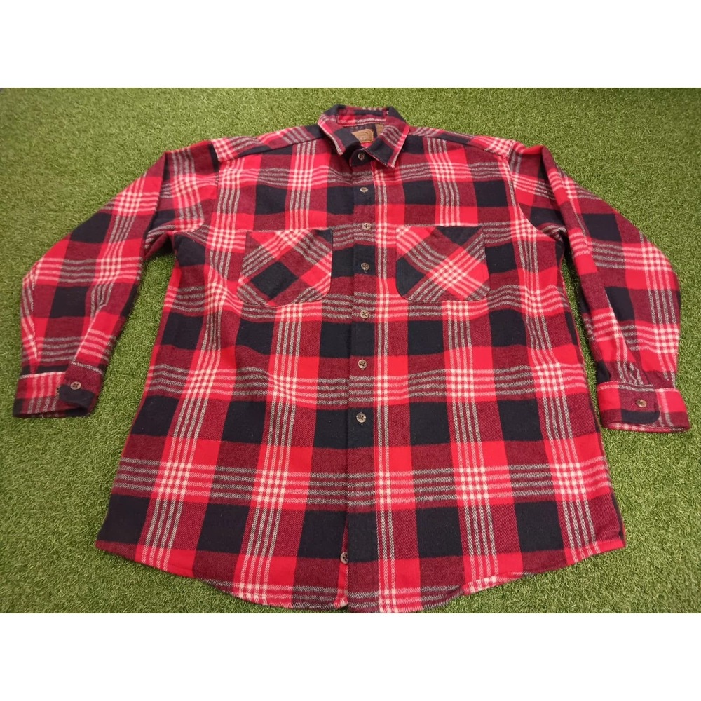 St. John's Bay Flannel Dress Shirt Mens XLT 17-17.5 Red Plaid Cotton Oxford